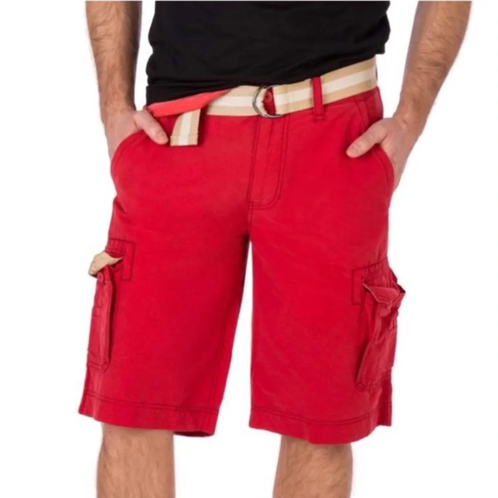 NWT Wearfirst Men’s Red Belted Cotton Cargo Shorts